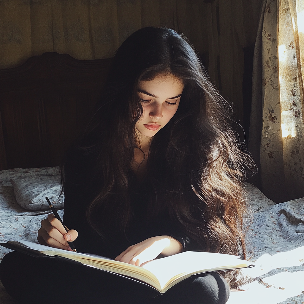 A teenage girl doing her homework | Source: Midjourney