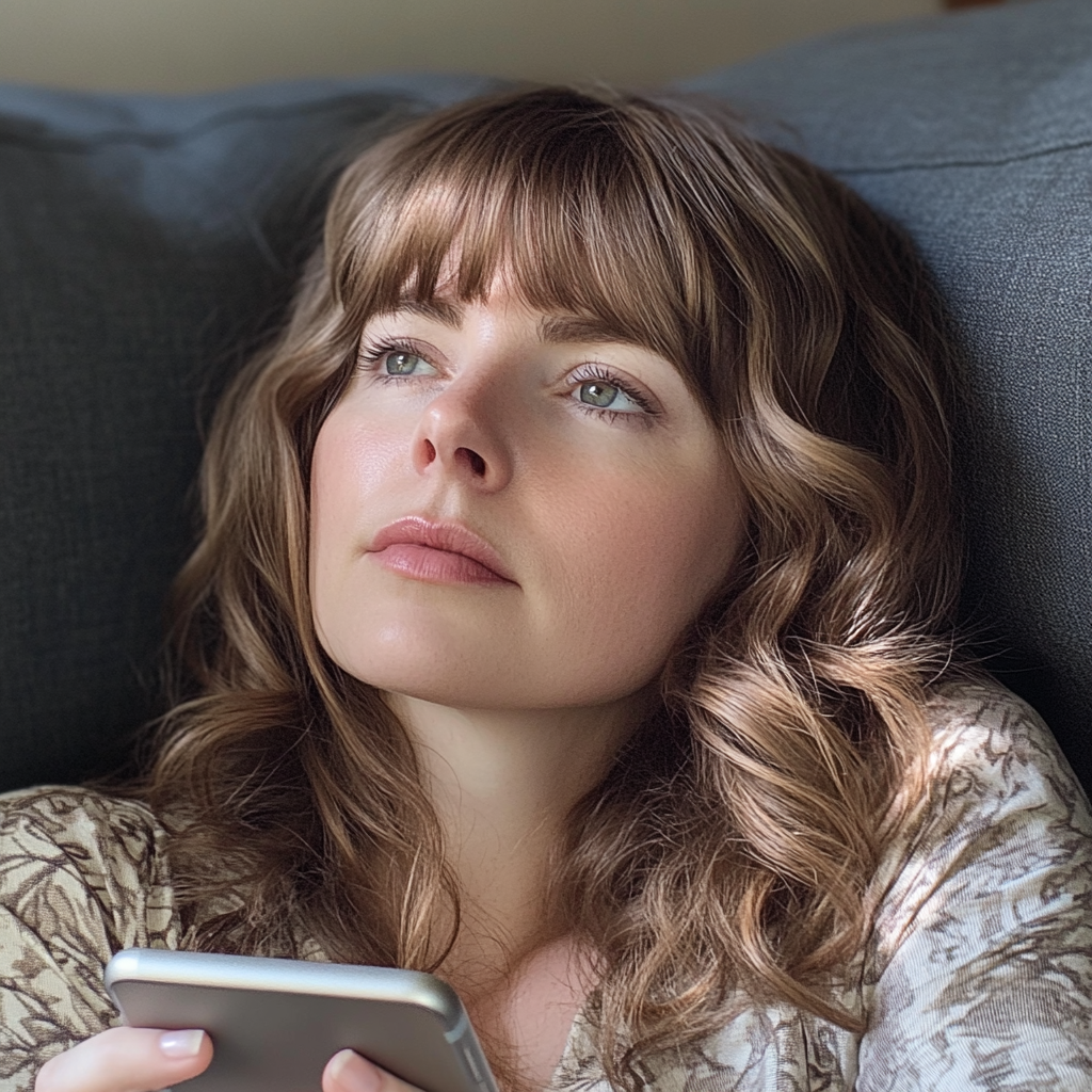 A young woman laying on a couch | Source: Midjourney