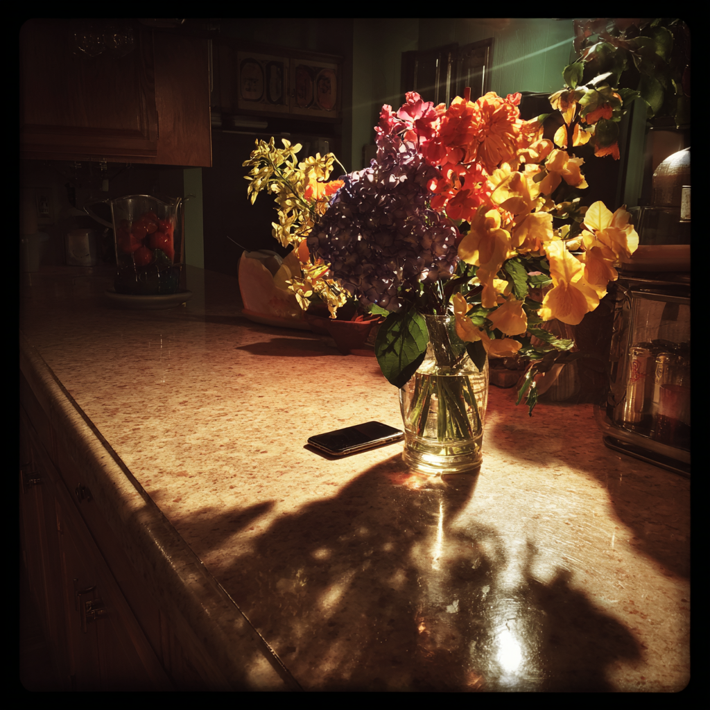 A cellphone on a kitchen counter | Source: Midjourney