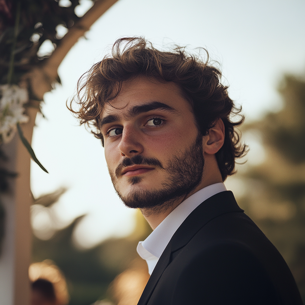 A man at his wedding, looking back | Source: Midjourney