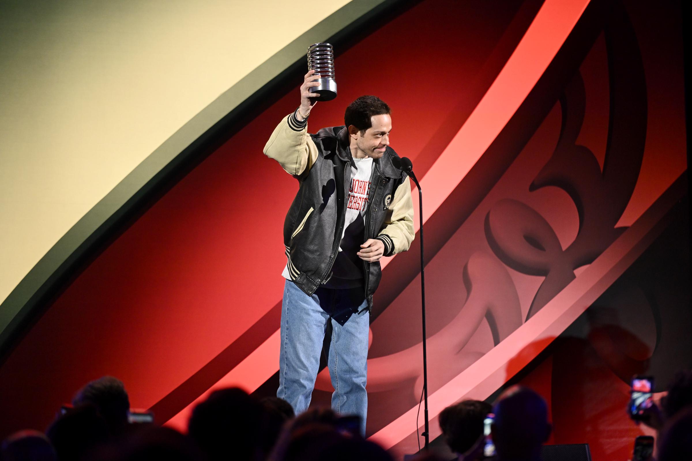 Pete Davidson accepts an award during the 30th Annual Webby Awards at Cipriani Wall Street on May 11, 2026 in New York City. | Source: Getty Images