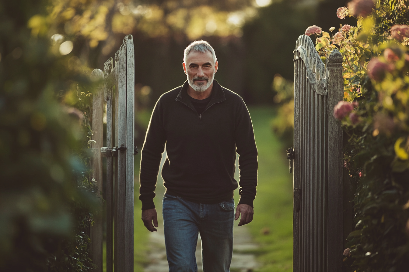 A man walking through a gate | Source: Midjourney