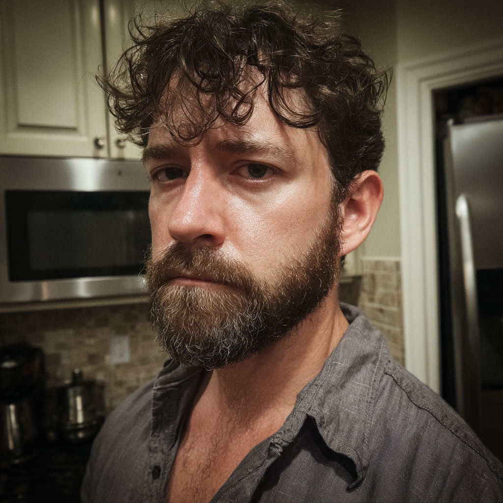 A close-up of a man standing in a kitchen | Source: Midjourney