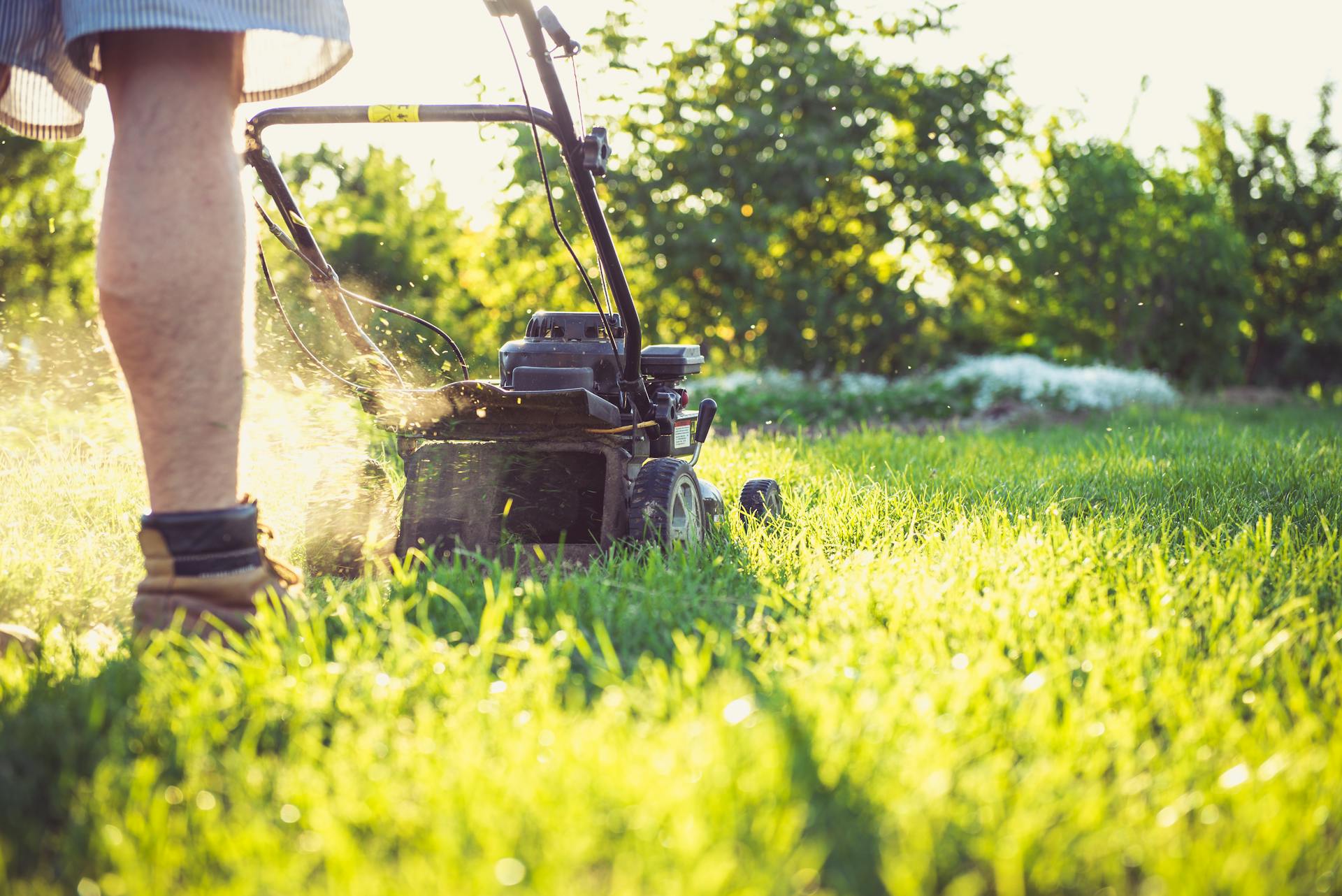 A close-up shot of a man mowing the lawn | Source: Pexels
