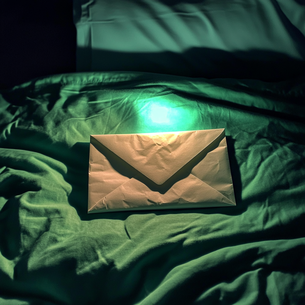 An envelope on a bed | Source: Midjourney