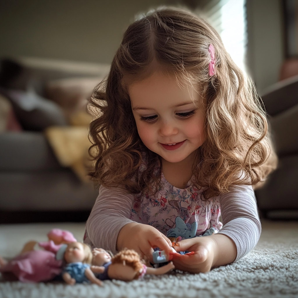 A little girl playing with her toys | Source: Midjourney