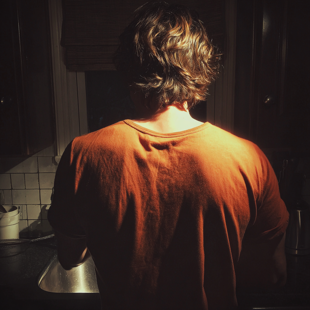 A man standing at a kitchen sink | Source: Midjourney