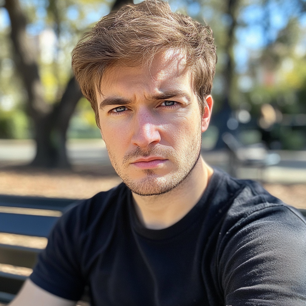 A close up of a man sitting on a bench | Source: Midjourney