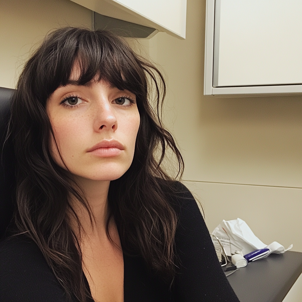 A woman sitting in a doctor's room | Source: Midjourney