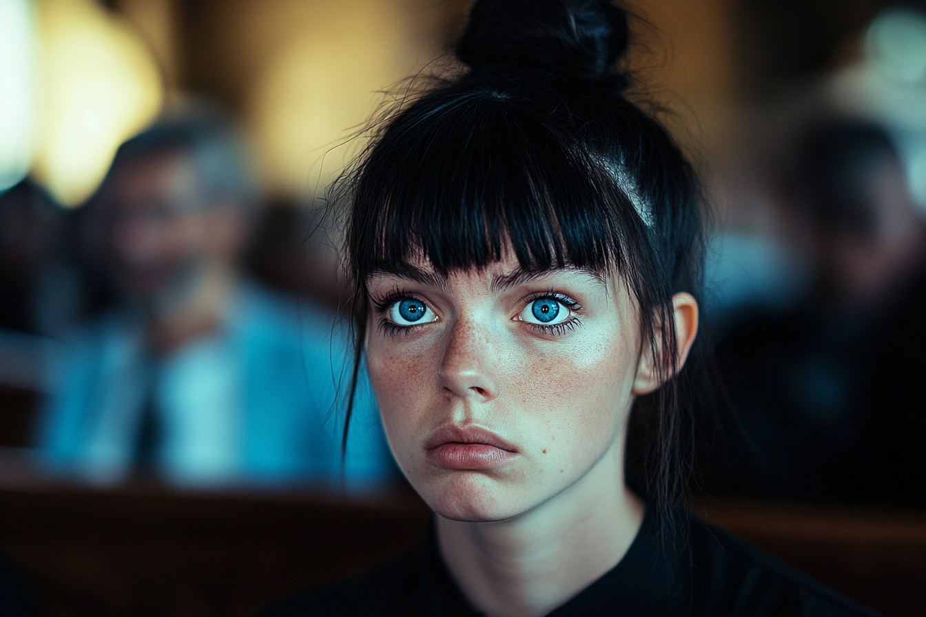 Sad woman at a funeral in a chapel | Source: Midjourney