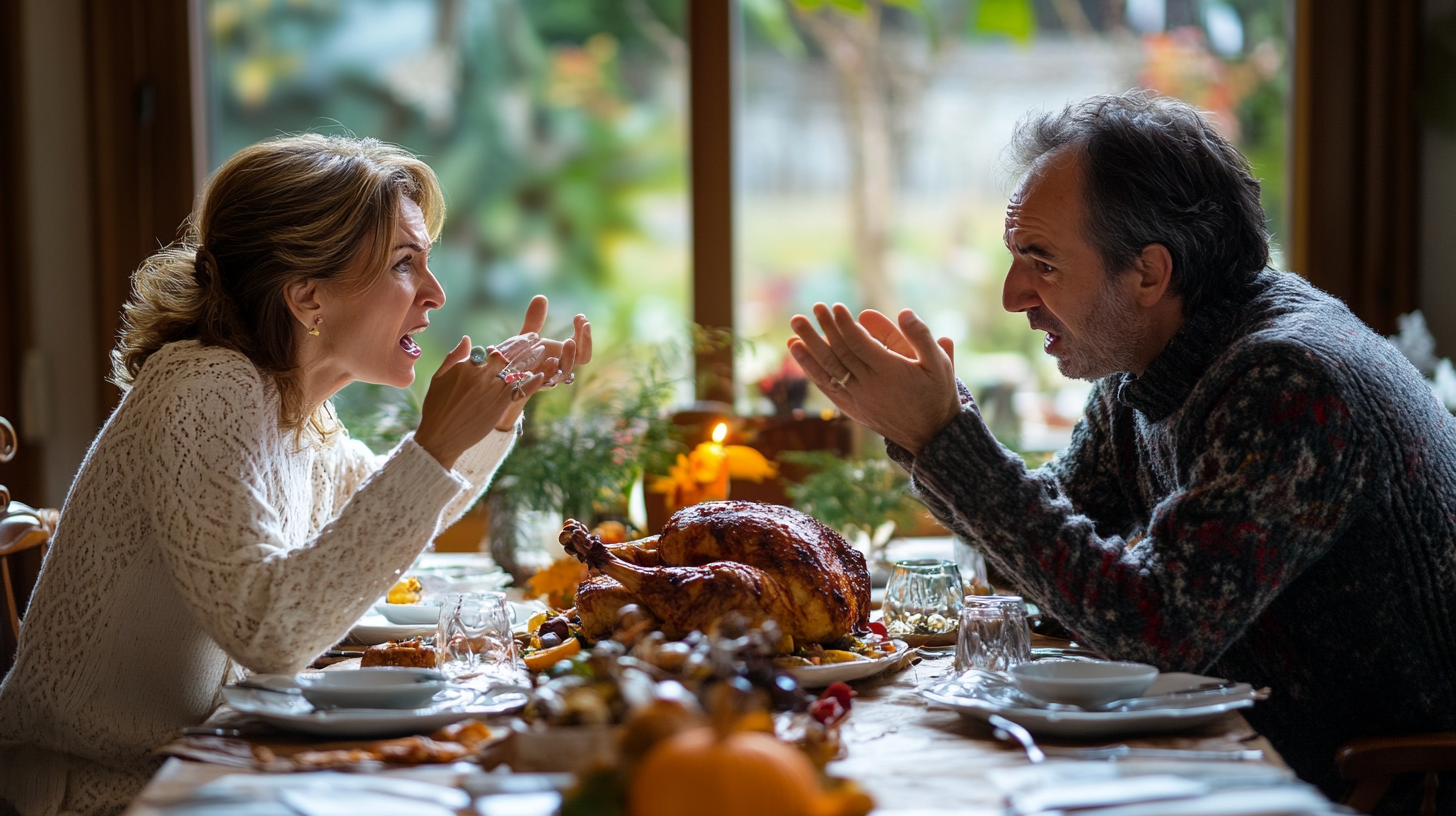 A couple arguing at dinner | Source: Midjourney