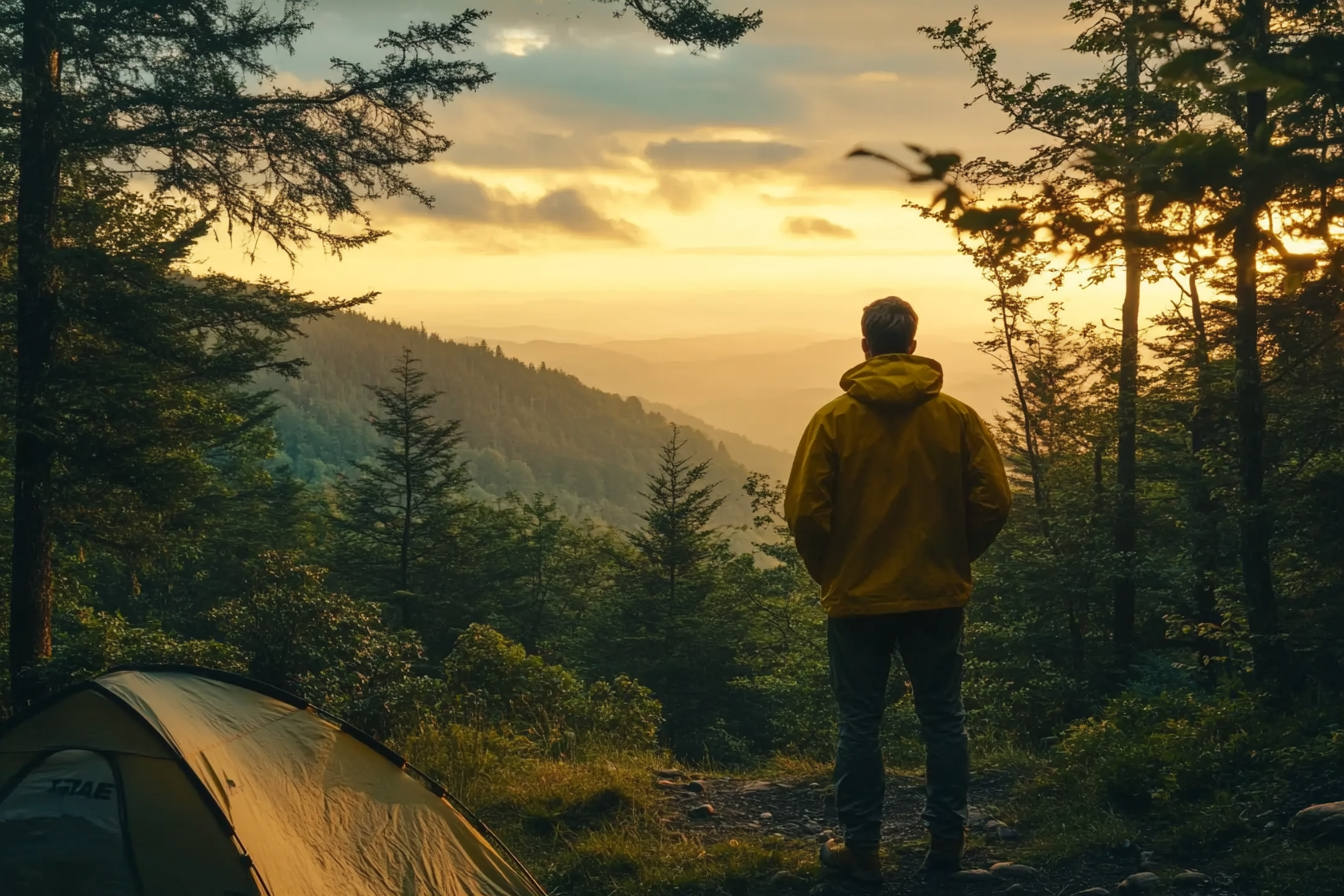 A man standing near a tent in a forest | Source: Amomama