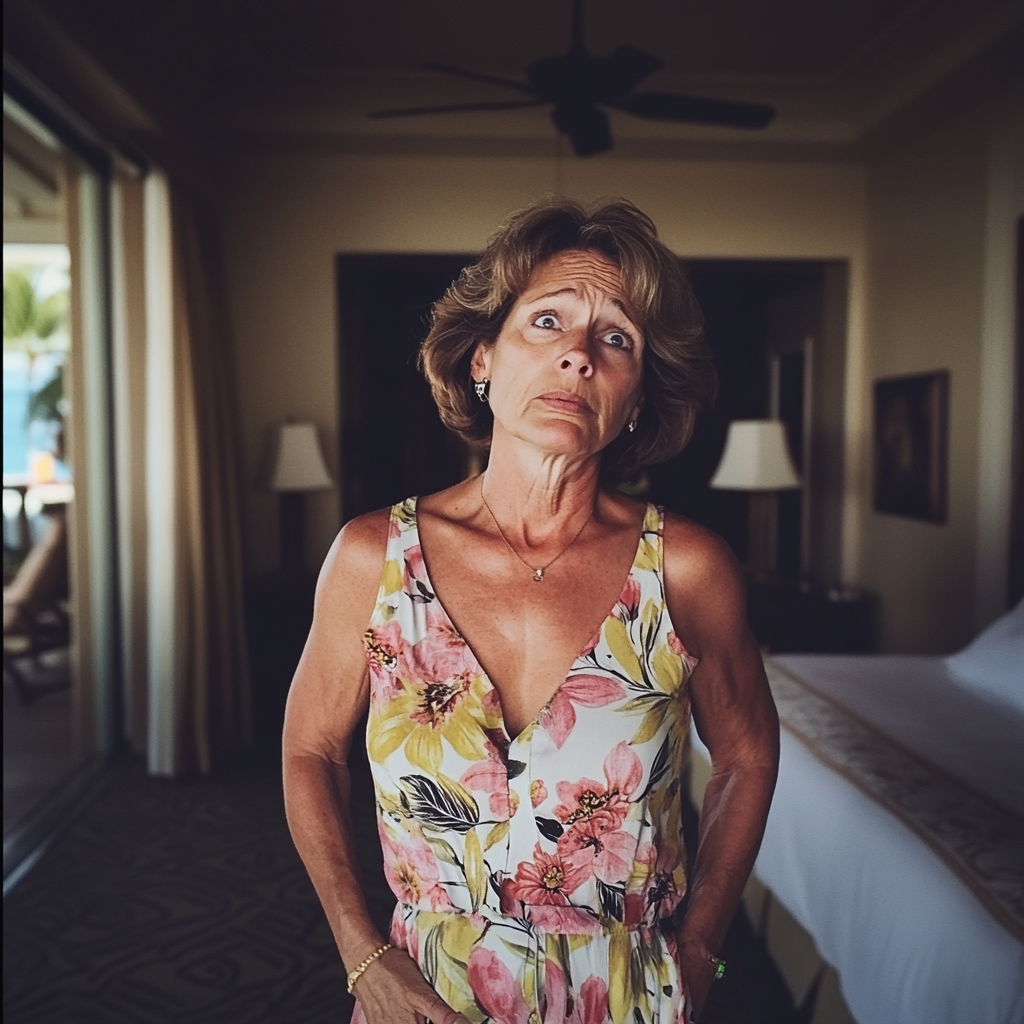 A woman standing in a hotel room | Source: Midjourney