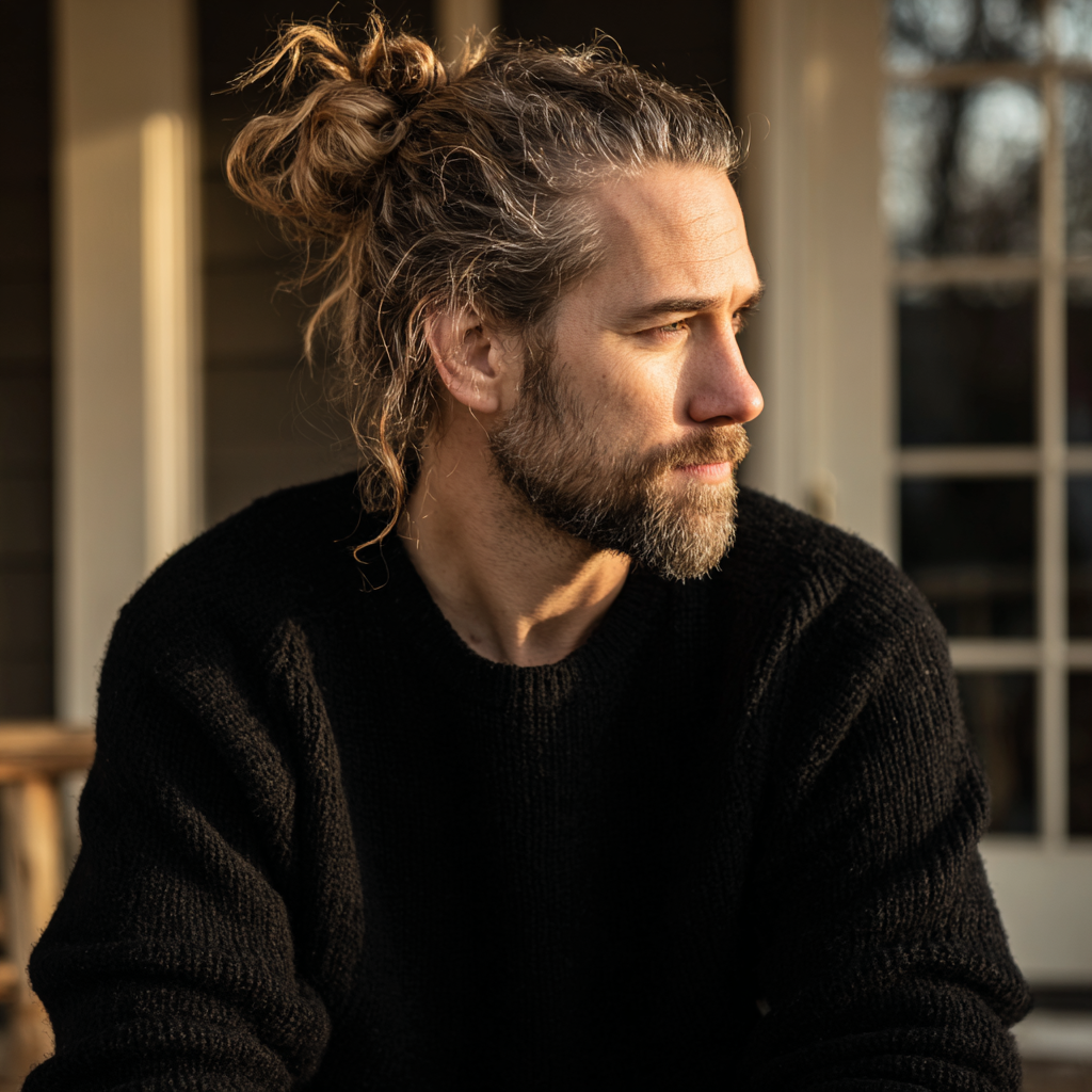 A pensive man sitting on a porch | Source: Midjourney