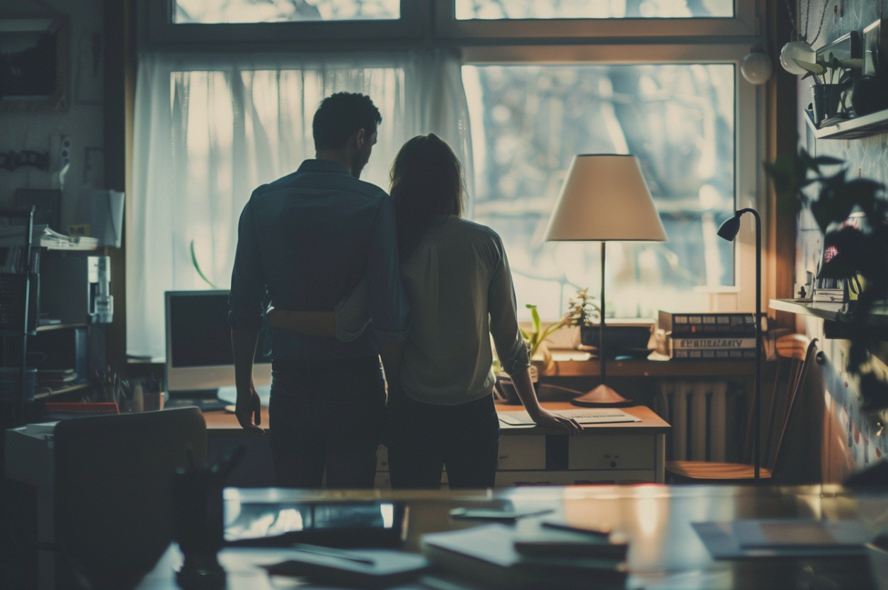 A couple standing together in their home | Source: Midjourney