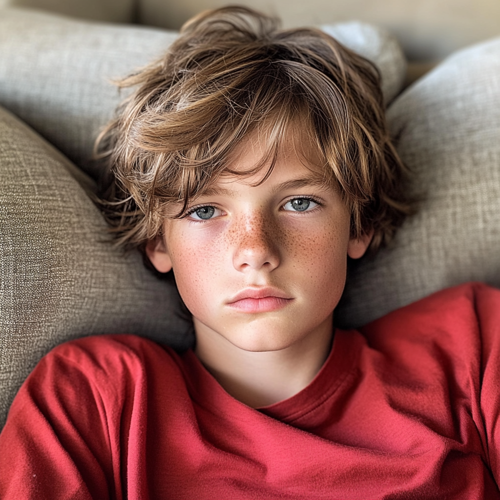 A teenage boy sitting on a couch | Source: Midjourney