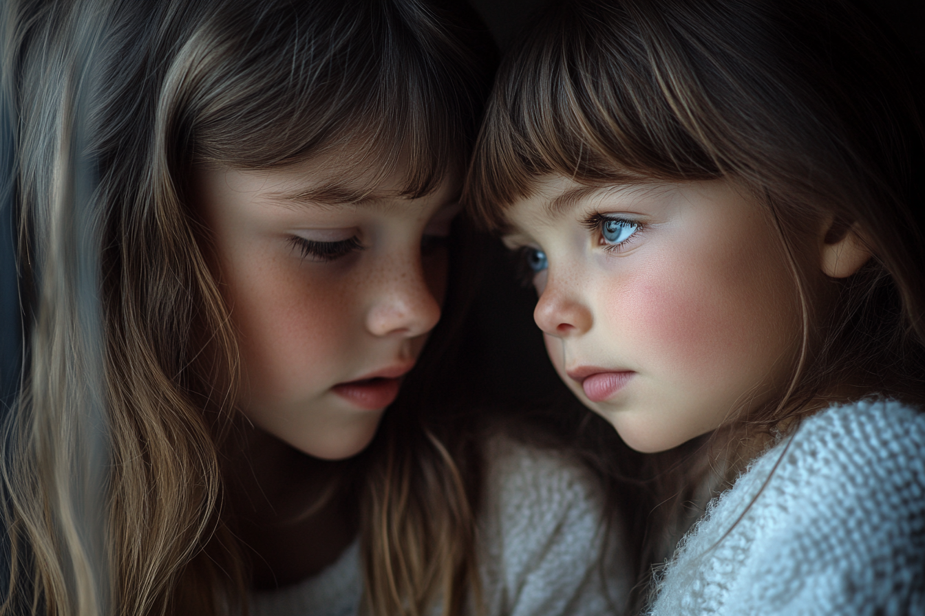 Young sisters consoling each other | Source: Midjourney