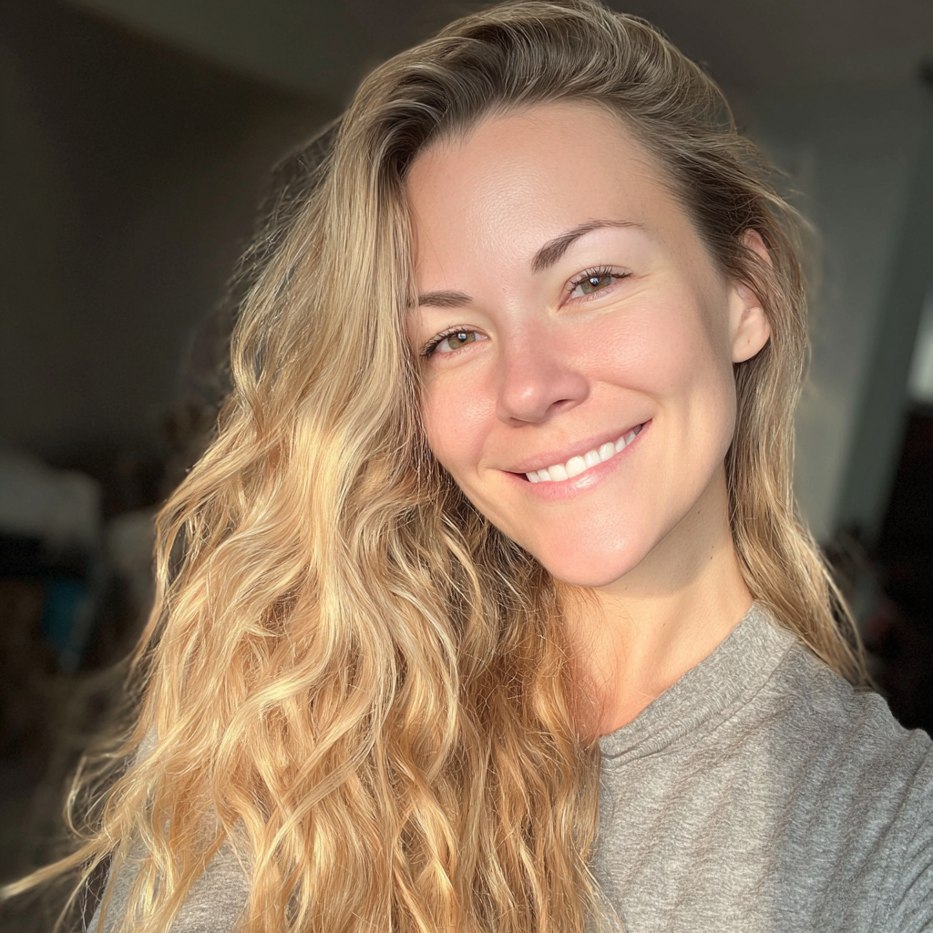 A smiling woman with blonde hair | Source: Midjourney