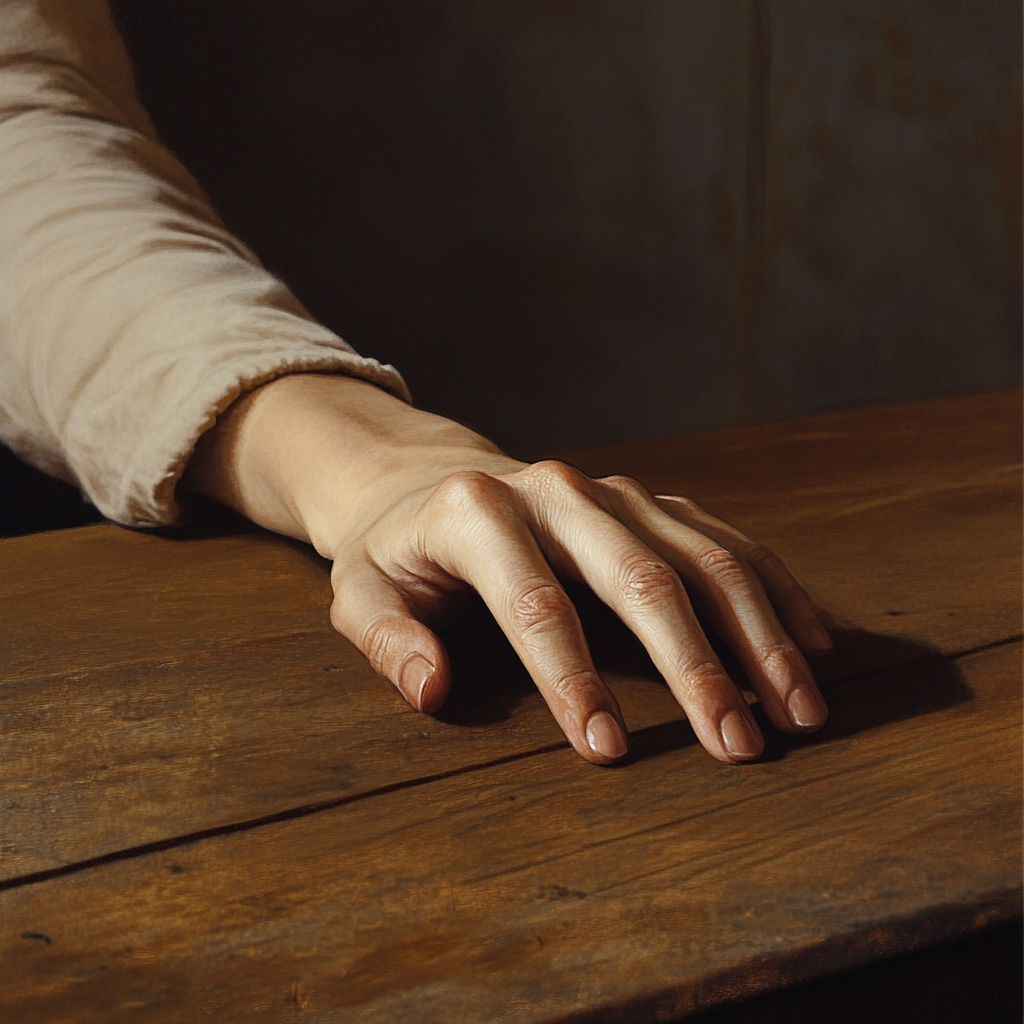 A woman's hand on a table | Source: Midjourney