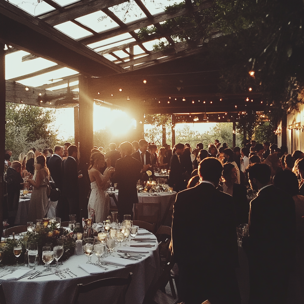 A crowd of people at a wedding reception | Source: Midjourney