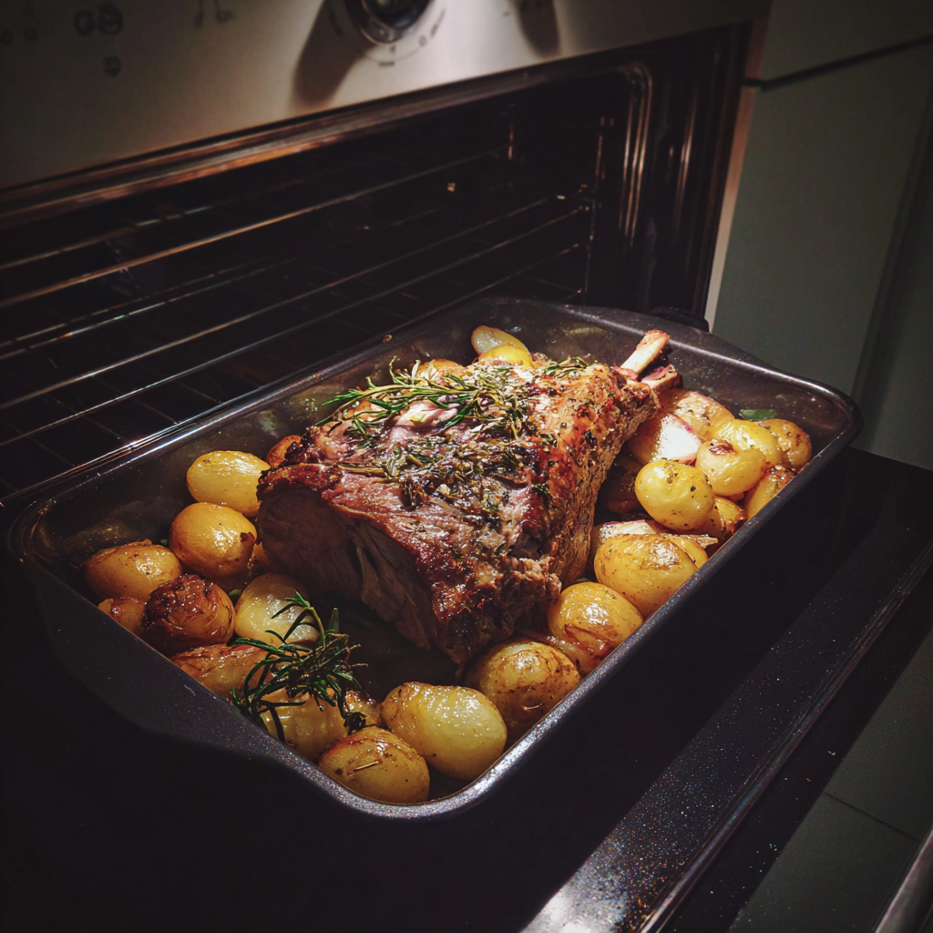 A tray of roast lamb | Source: Midjourney