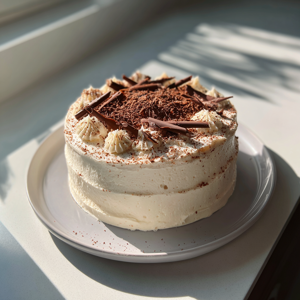 A vanilla cake on a platter | Source: Midjourney