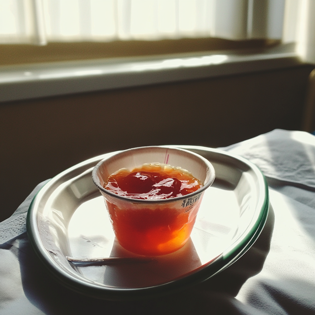 A cup of jelly on a hospital bed | Source: Midjourney