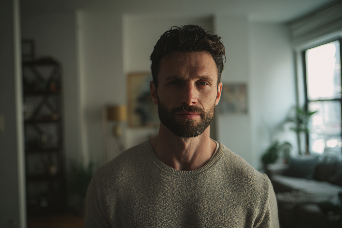 A man standing in a living room | Source: Midjourney