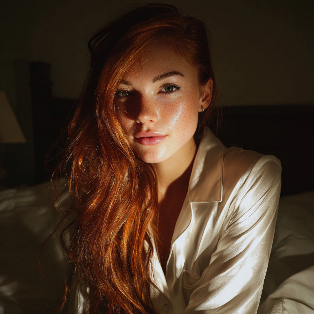 A woman wearing white silk pajamas | Source: Midjourney