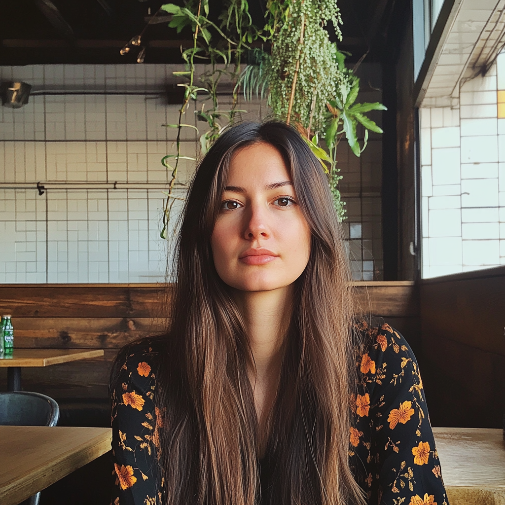 A woman sitting in a coffee shop | Source: Midjourney