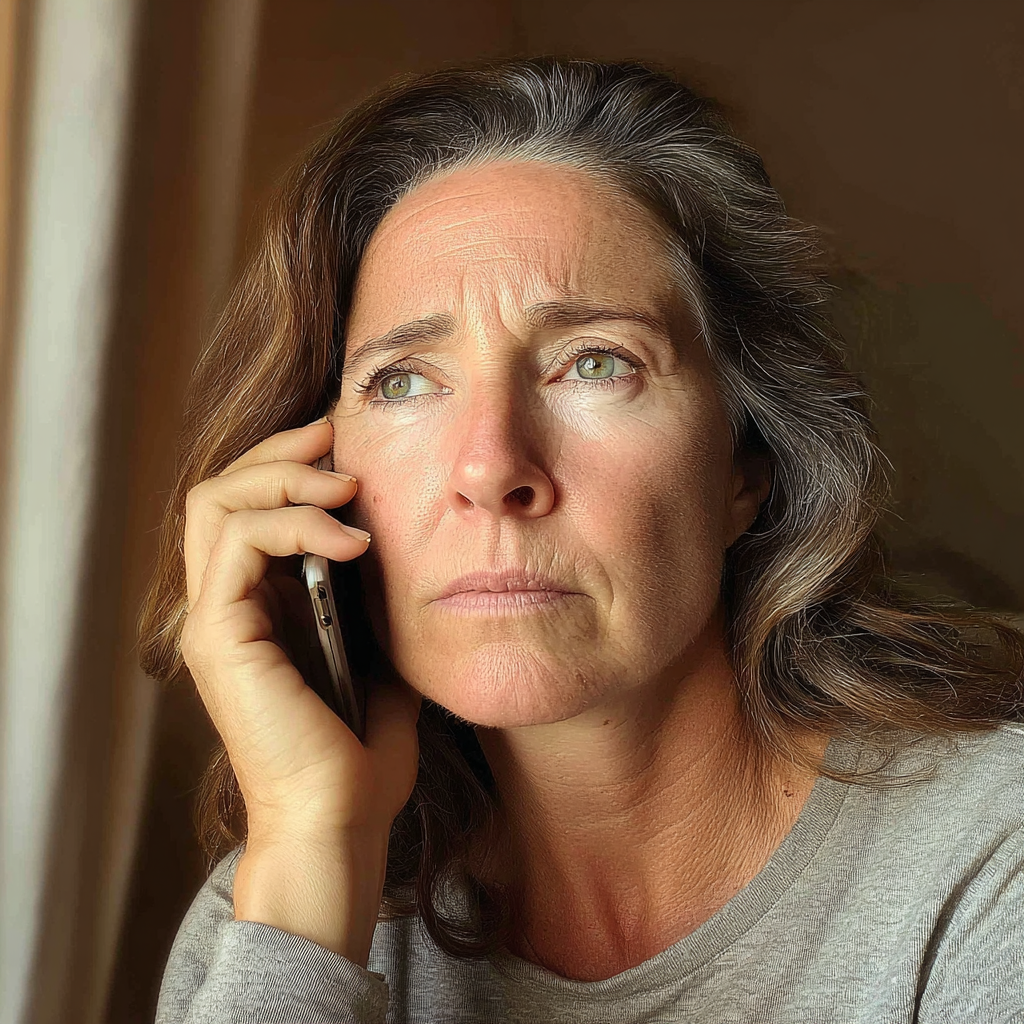 A frowning older woman talking on the phone | Source: Midjourney