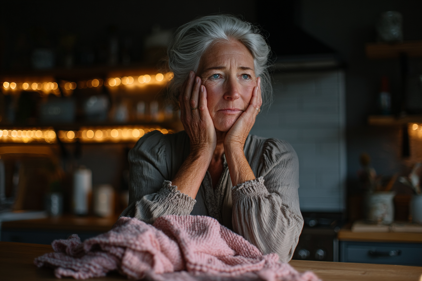 An older woman sitting at a kitchen table | Source: Midjourney