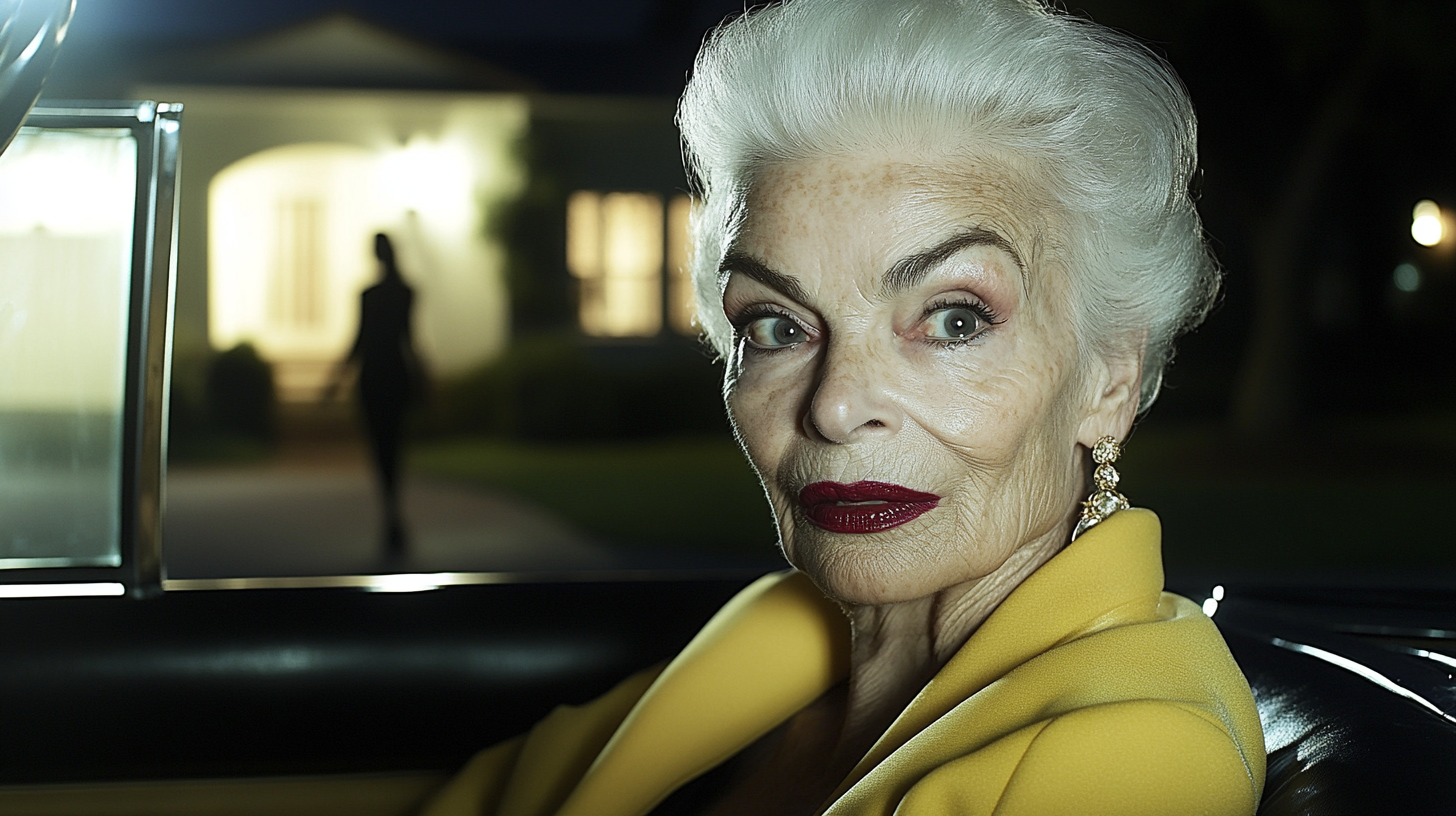 Elderly woman watching the human shadow in the night | Source: Midjourney