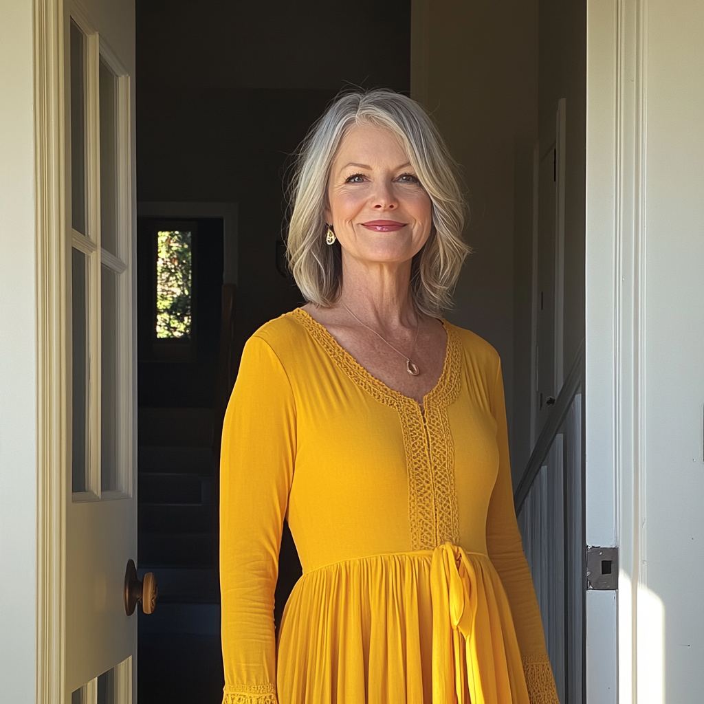 An older woman standing in a doorway | Source: Midjourney