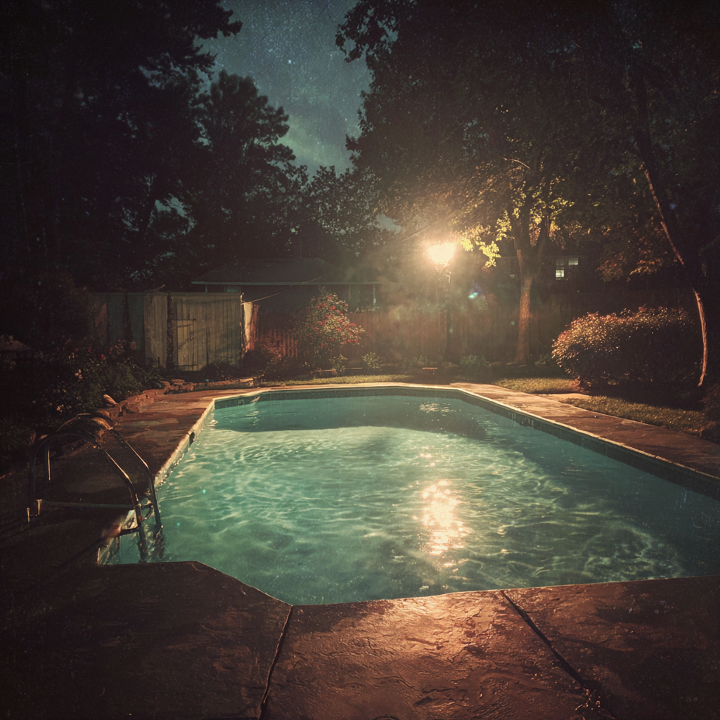 A clean swimming pool at night | Source: Midjourney
