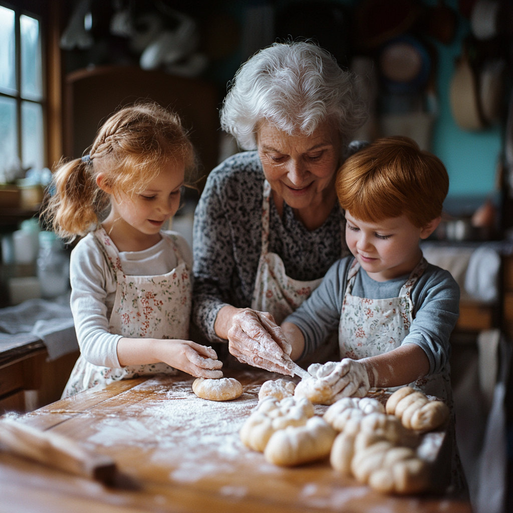 Une grand-mère heureuse avec ses petits-enfants | Source : Midjourney