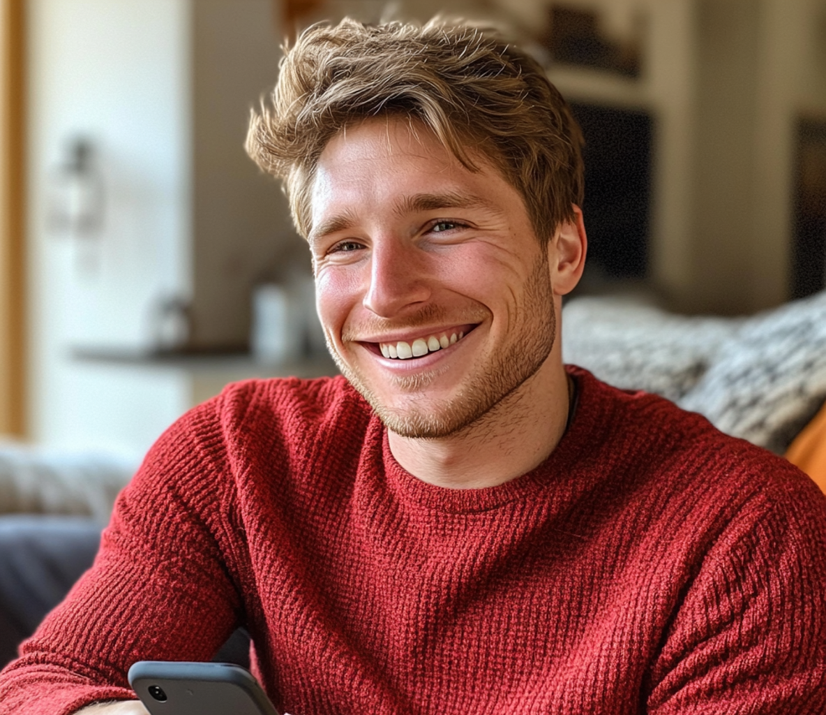 A smiling man wearing a red sweater | Source: Midjourney