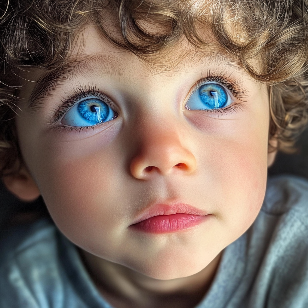 Un petit garçon aux yeux bleus saisissants | Source : Midjourney