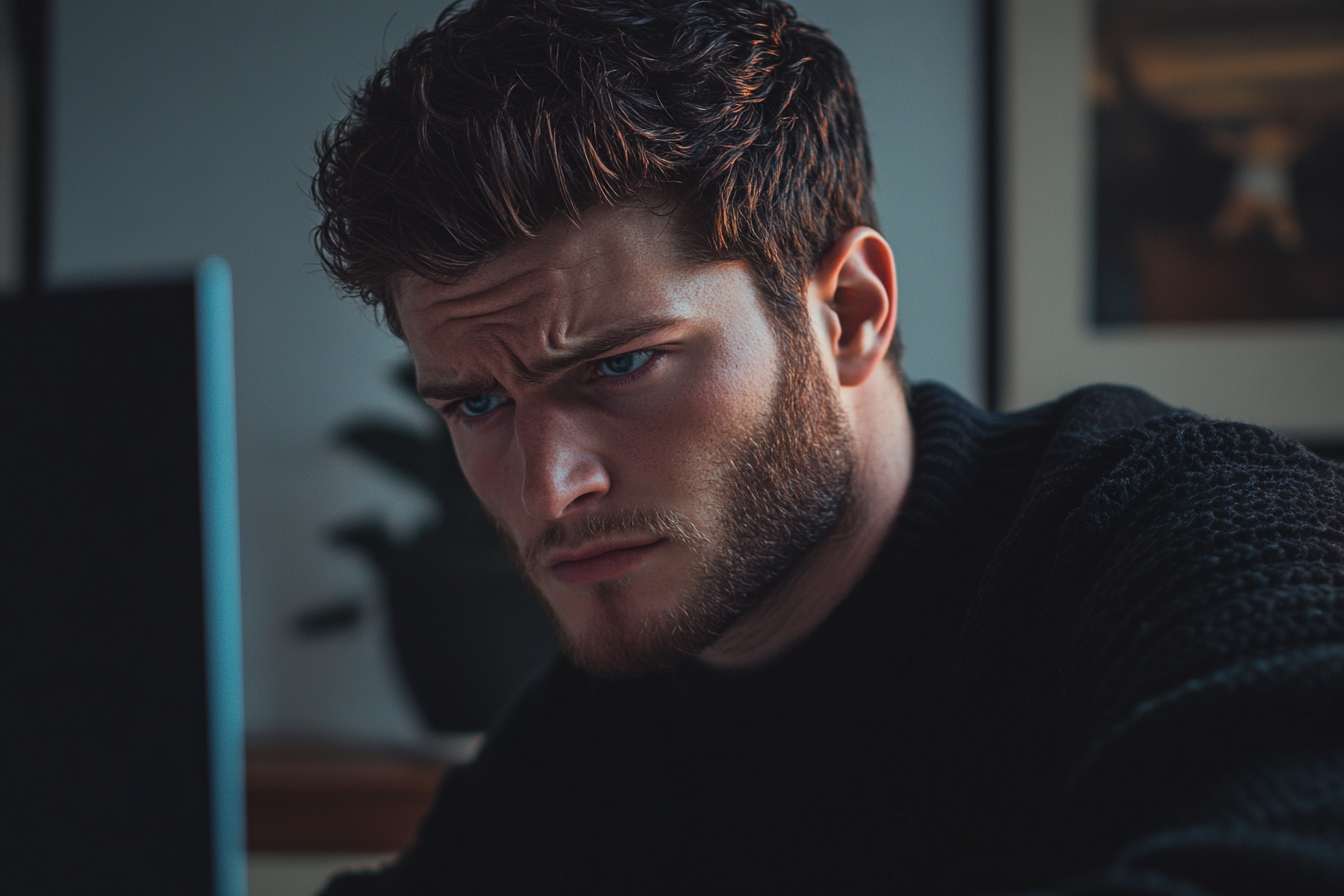 A man staring at a computer screen, frowning | Source: Midjourney