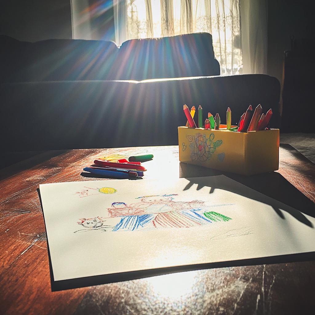 A child's drawing on a table | Source: Midjourney