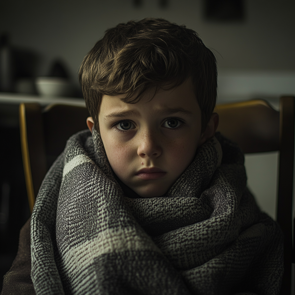 A boy wrapped in a blanket | Source: Midjourney