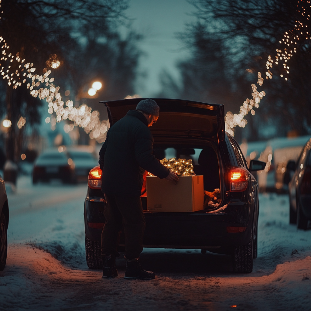 A man putting a box into his car | Source: Midjourney