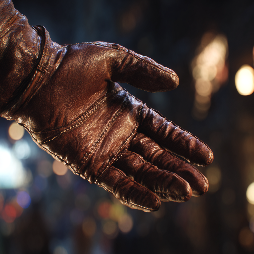 Close-up shot of a man's leather-gloved hand | Source: Midjourney