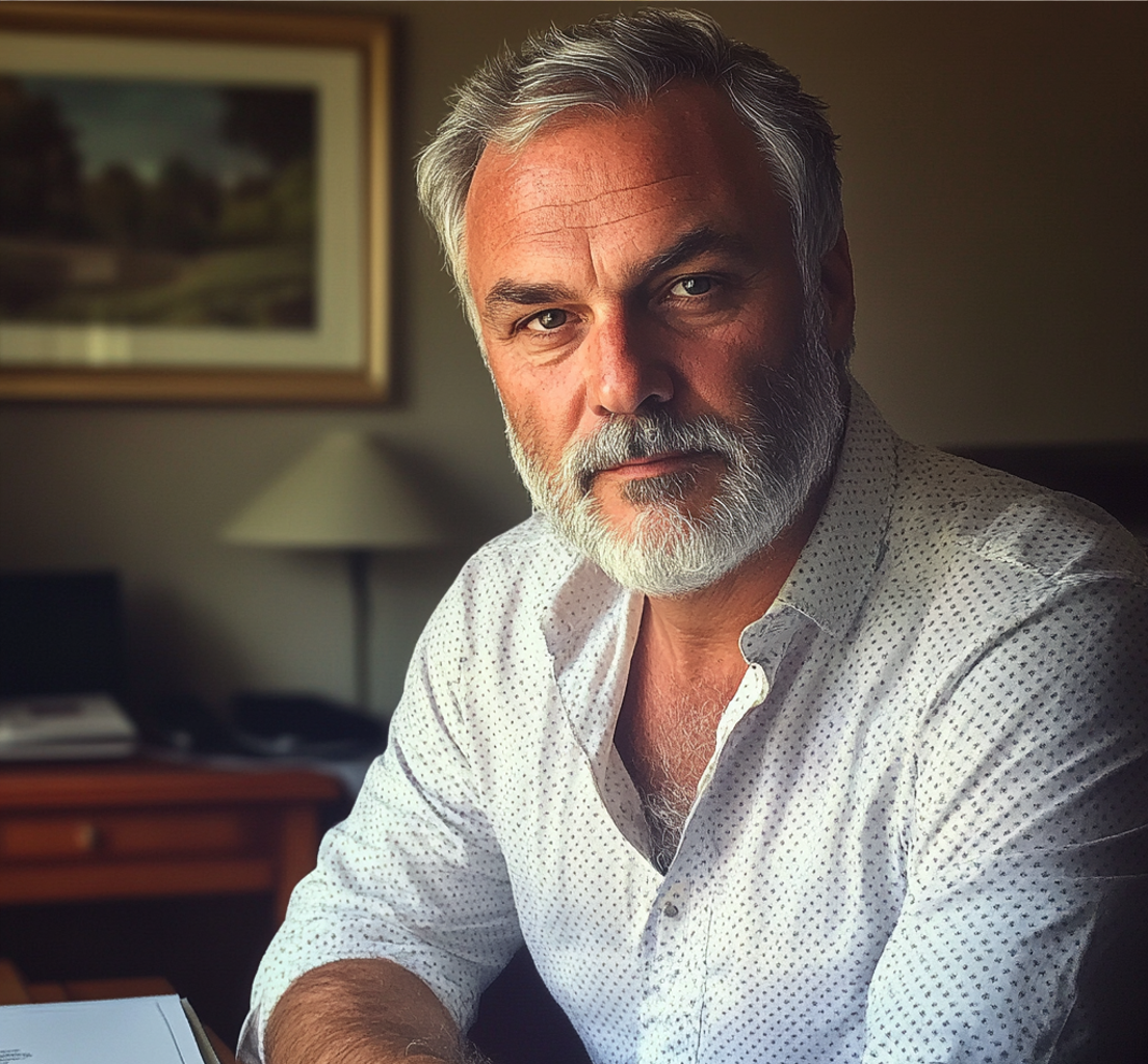 A man sitting at a desk | Source: Midjourney