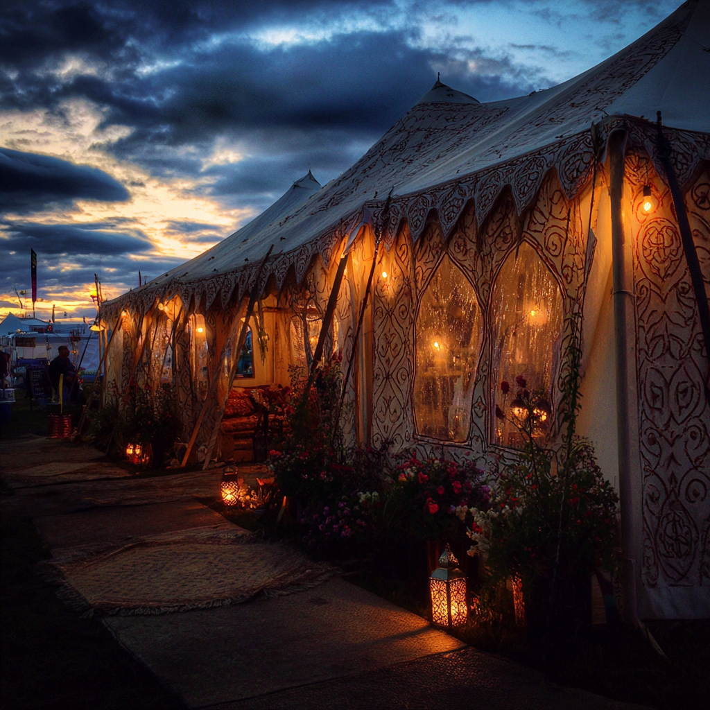 The exterior of tents at a music festival | Source: Midjourney
