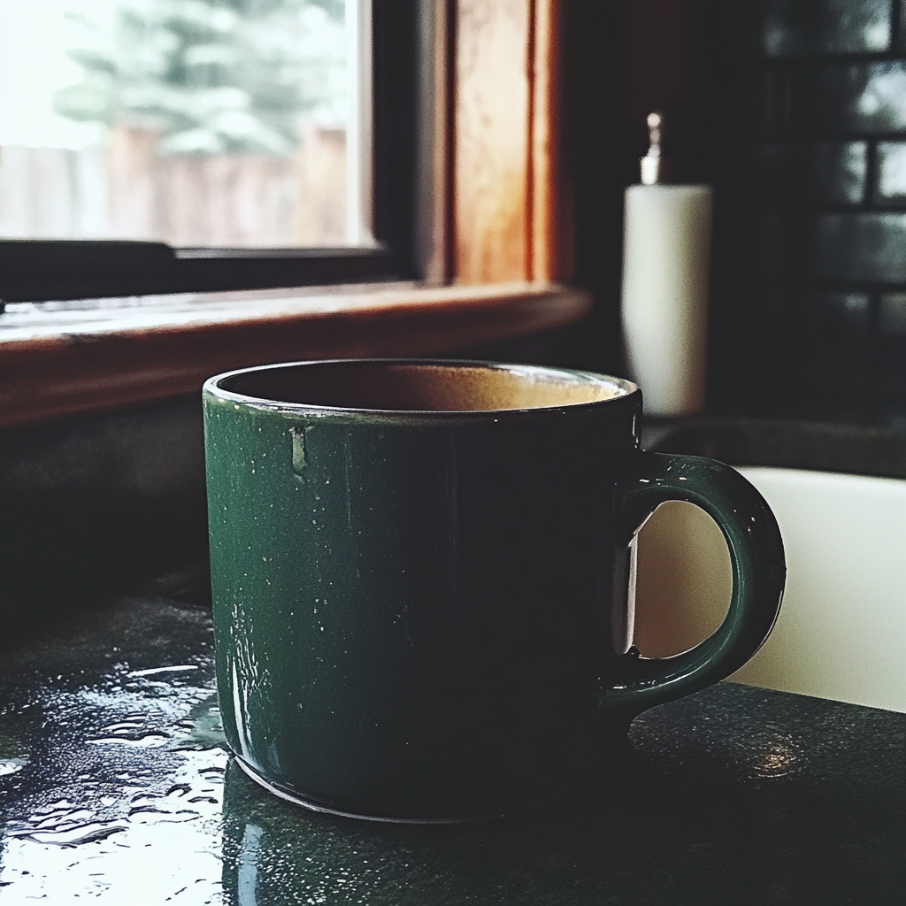 A green mug on a kitchen counter | Source: Midjourney