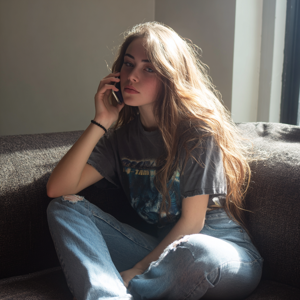 A young woman talking on a phone | Source: Midjourney