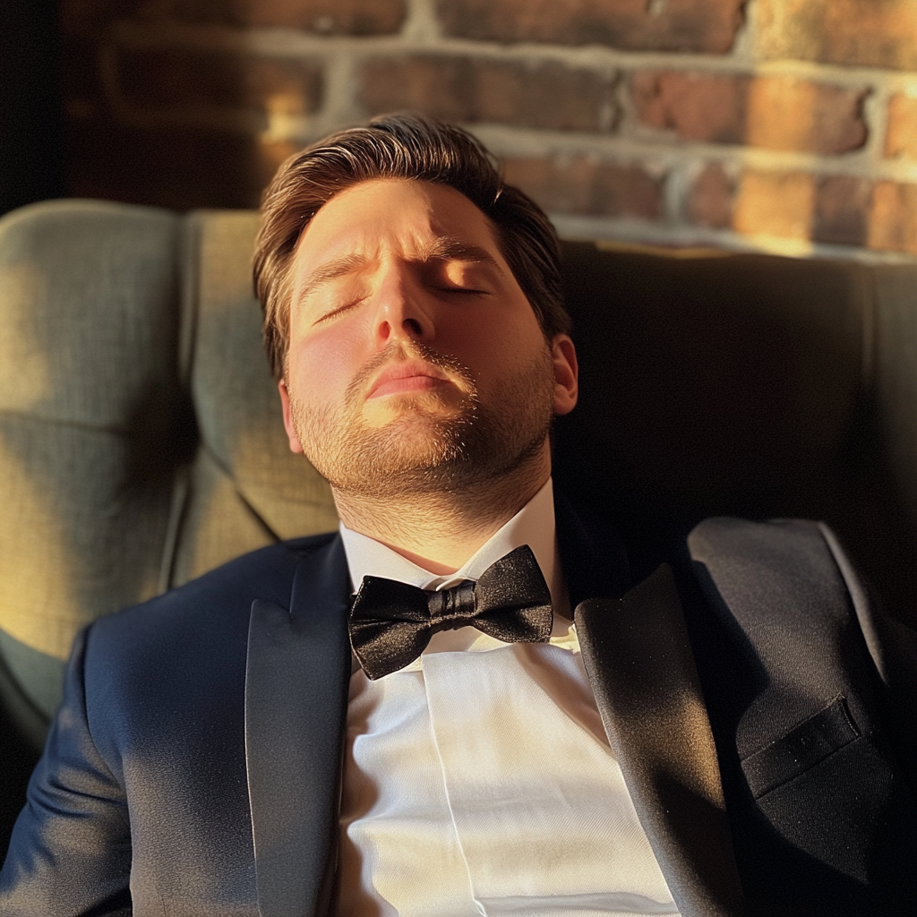 An upset man laying on a couch | Source: Midjourney