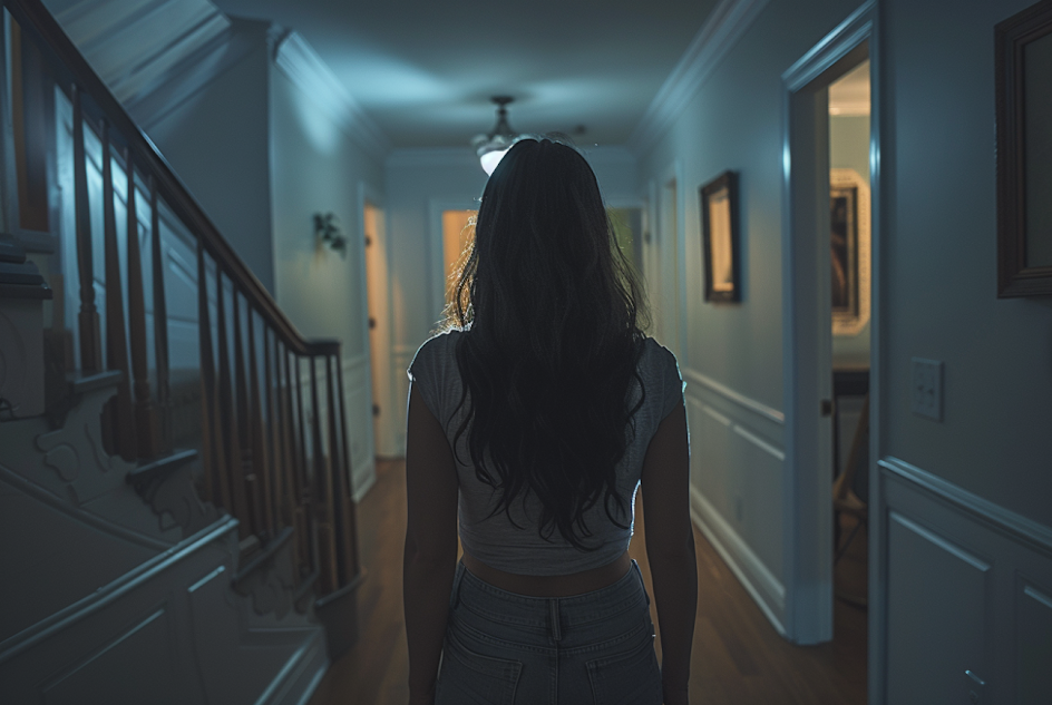 A woman standing in the hallway | Source: Midjourney