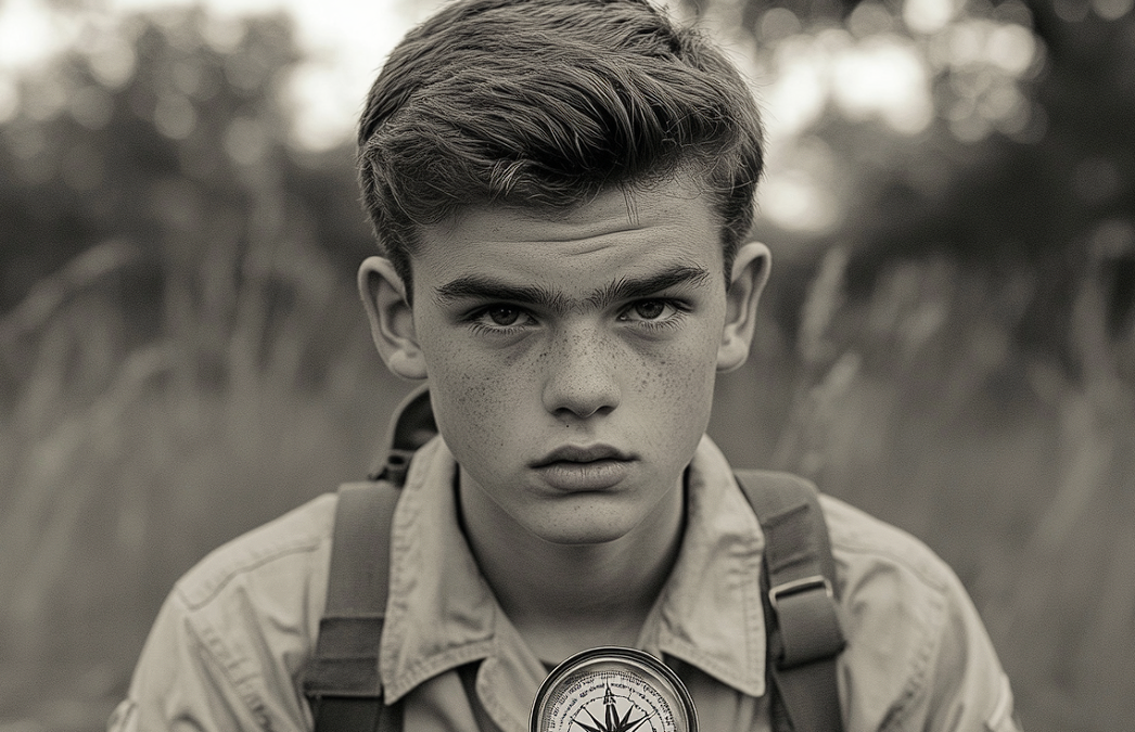 A boy scout from the 50s holding a compass | Source: Midjourney